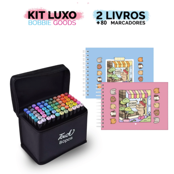 2 Kit Livro Bobbie Goods Original + 80 Canetas Touch
